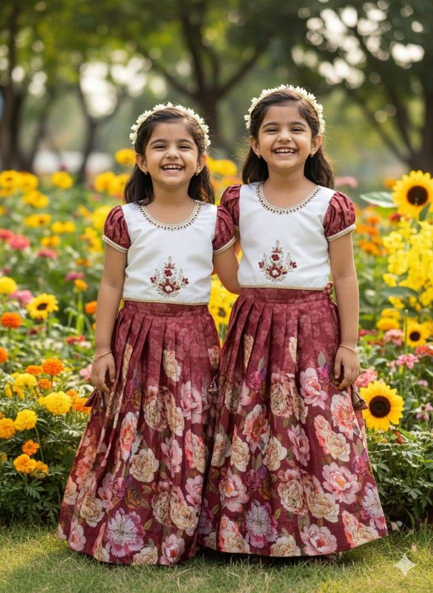 Floral Maroon Flower Banglory Indian kids wear industry